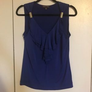 Blue Ruffle Front Top